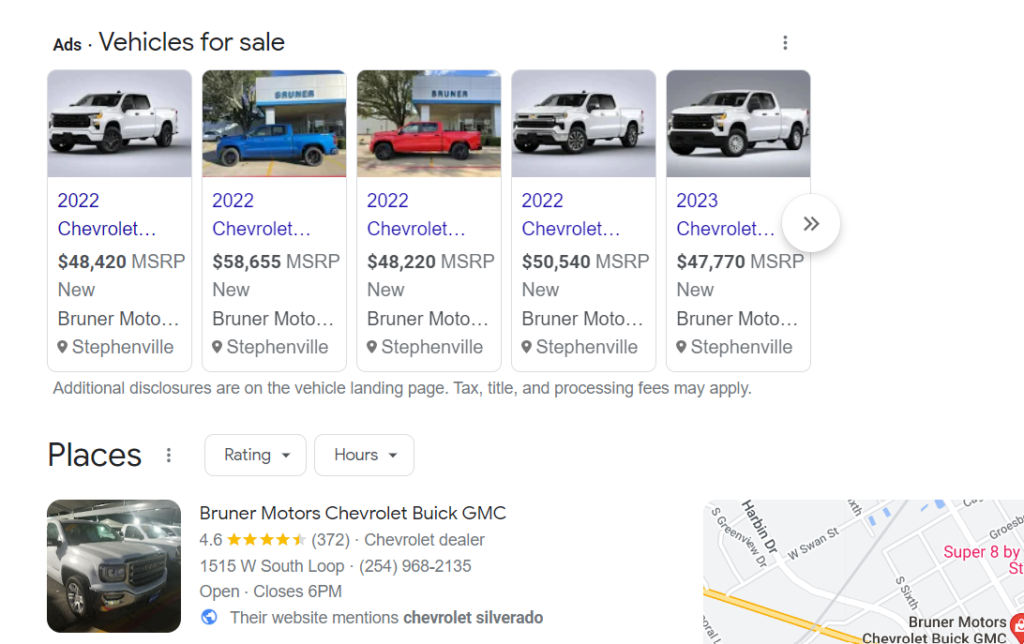 Vehicle listing ads on Google