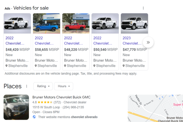 Vehicle listing ads on Google