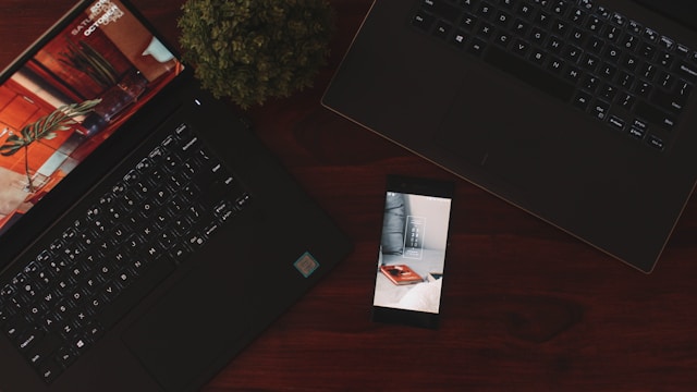 2 laptops and mobile phone.